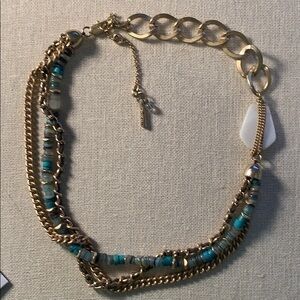 Kenneth Cole 16 in gold chain Turquoise beaded multi strand adjustable necklace